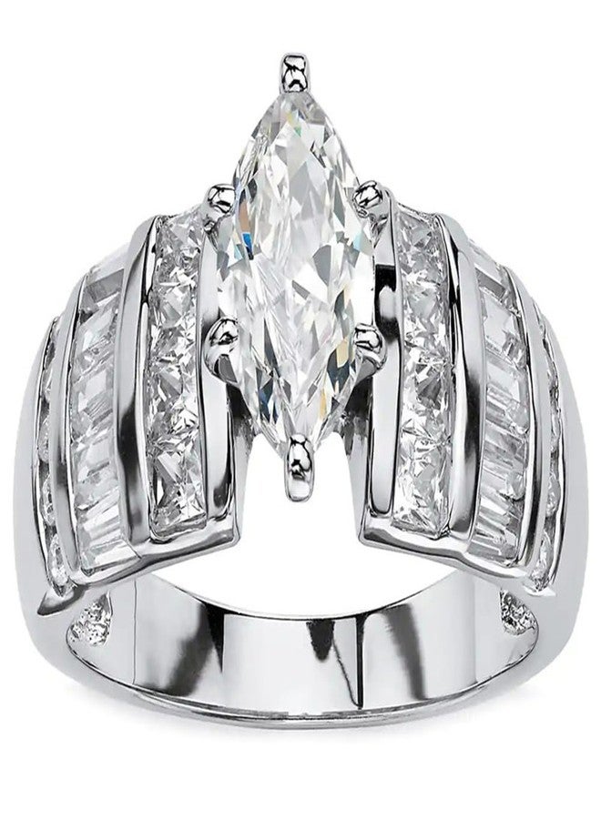 Hsitgexf Marquise/Cushion/Round Cut Baguette Engagement Ring for Women,Sterling Silver Simulated Diamond Cut Cubic Zirconia Wedding Band CZ Promise Ring (8) - Image 1
